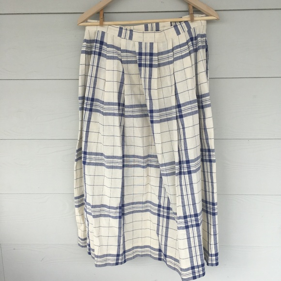 High Waisted Plaid Kilt Blue White Vintage - Picture 2 of 5